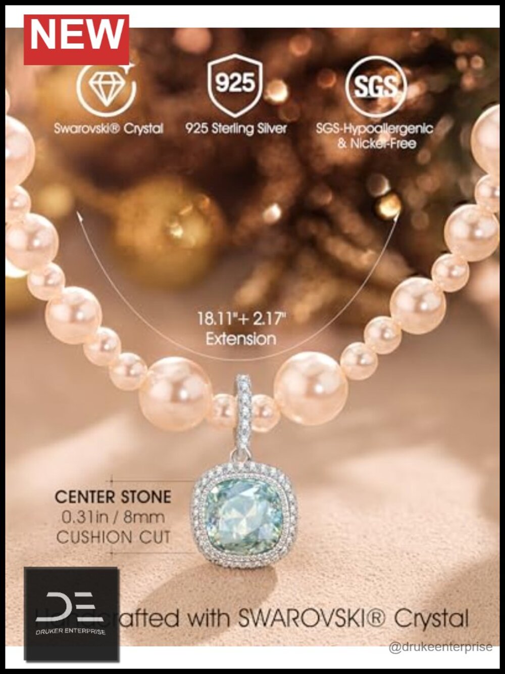 Swarovski Pearl Necklace & Earrings Set 925 Sterling Silver - Picture 3 of 6